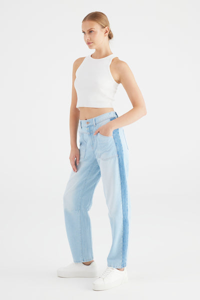 Selena Mid Waist Ankle Length Drop Crotch Patch Pocket Jeans Contrast Side
