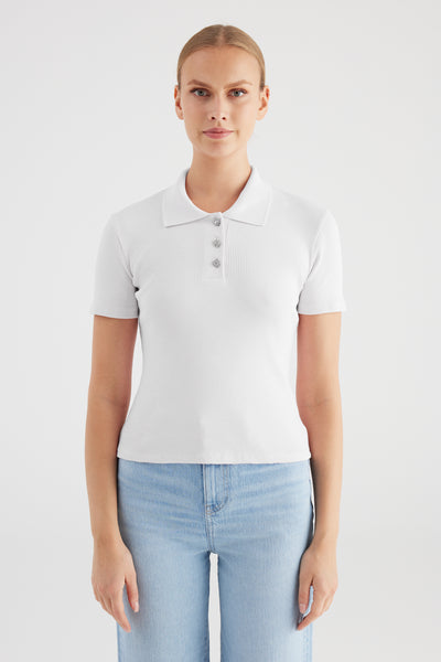 Vera Collared Short Sleeve Tshirt White