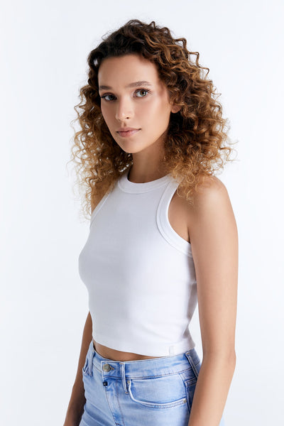 Zoe Crew Neck Cropped Tanktop White